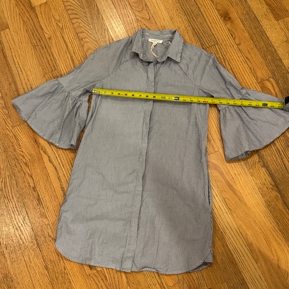 Cotton White Gray Striped Midi Dress with Flared Sleeves Size: XS - Picture 10 of 13